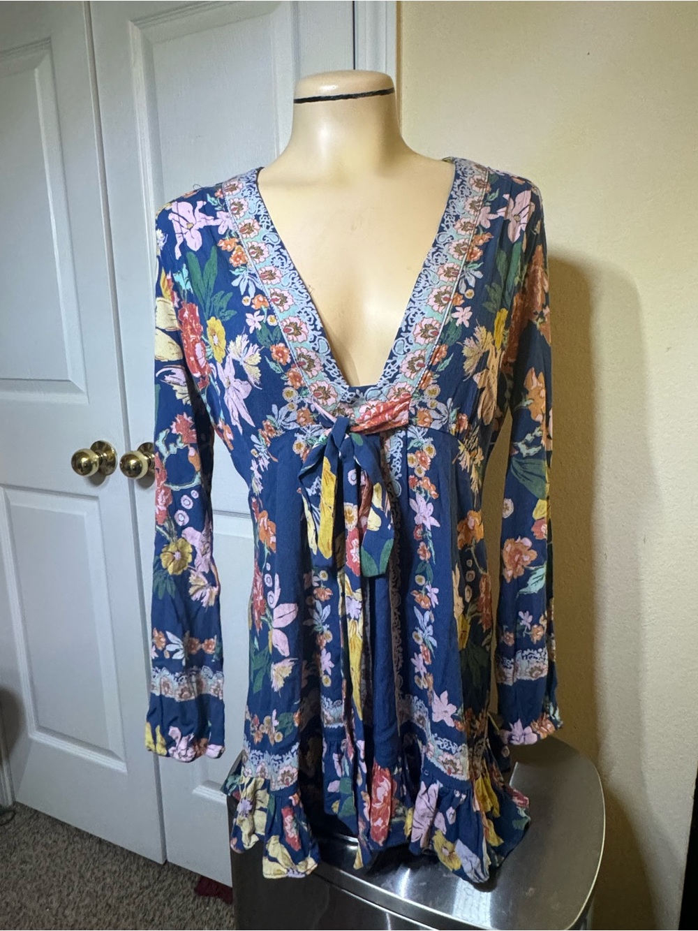 Free People Navy Blue Floral Mini Dress